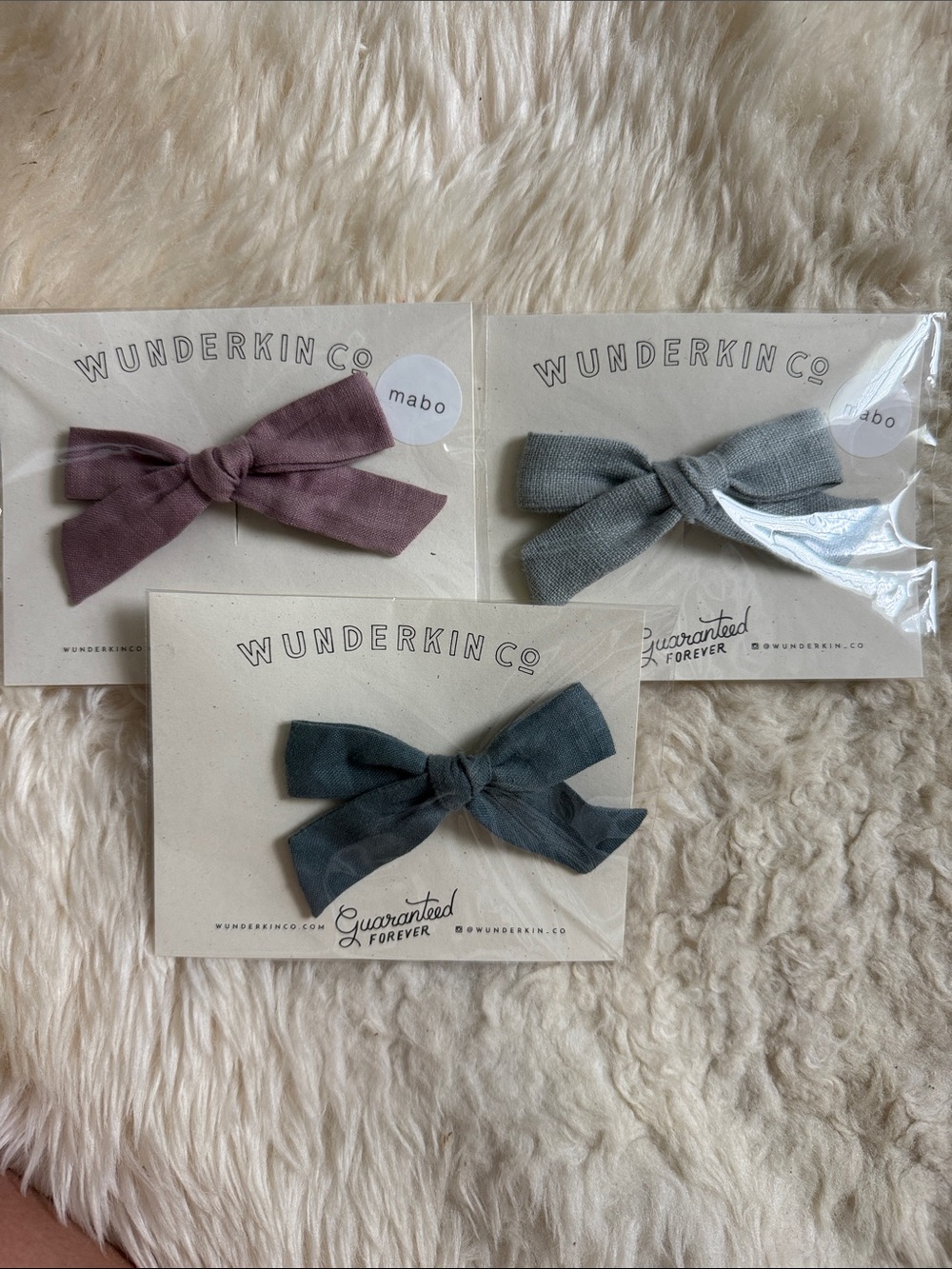 Wunderkin Co. Linen Bow Hair Clips - Mauve, Sage, Slate